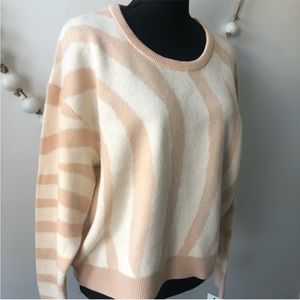 Ophelia Roe Crew Neck JACQ Sweater Women's XL Cream & Blush Striped Sweater